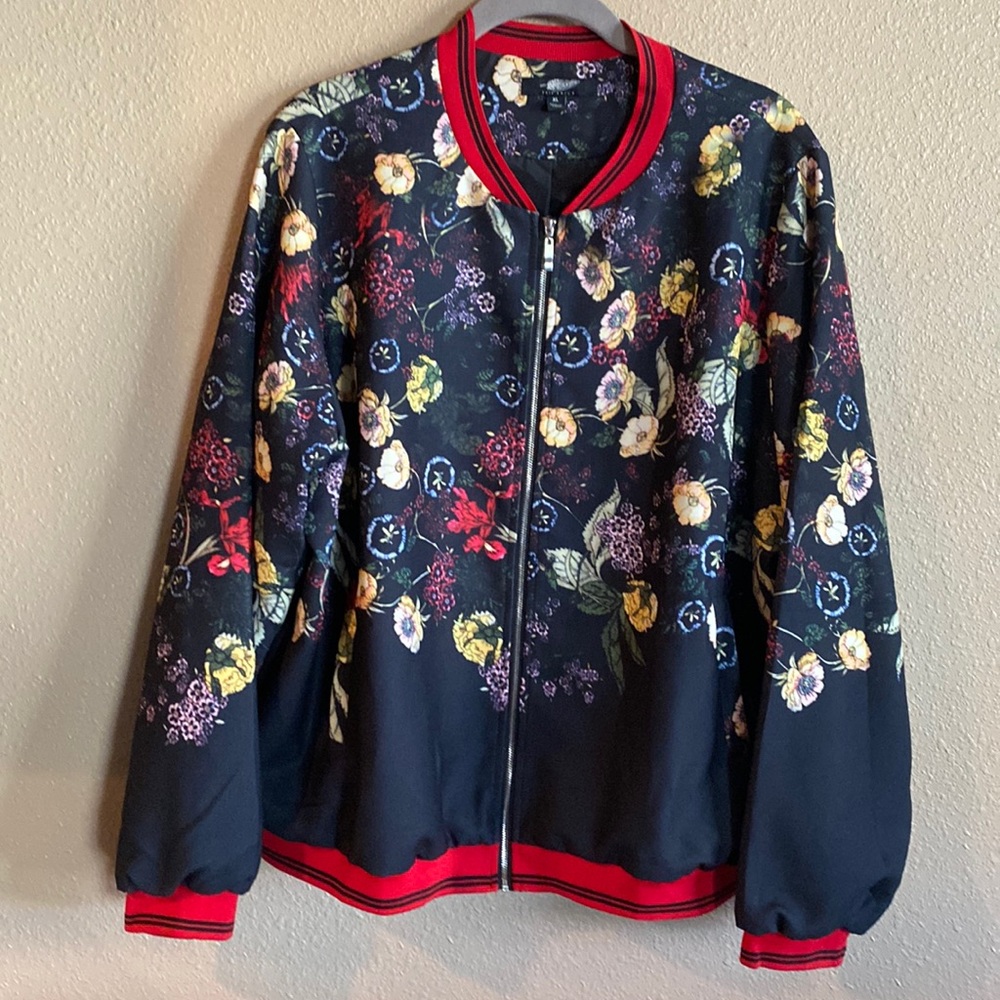 Fair Child Black with Flowers Design Zipper Jacket XL